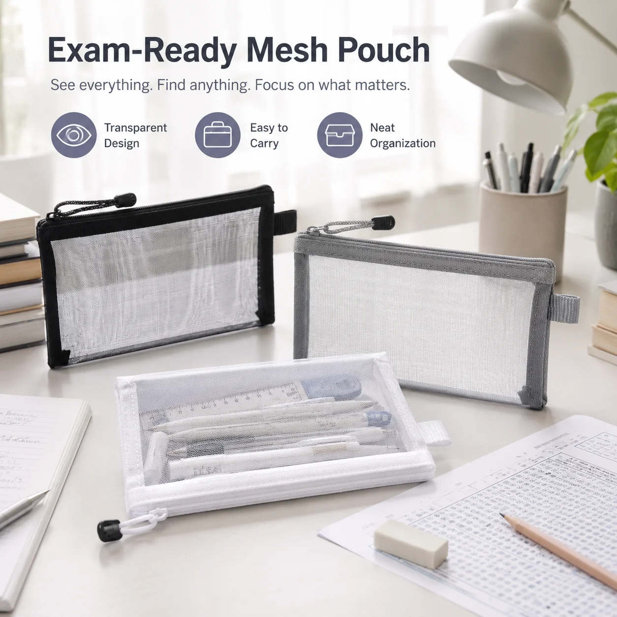Clear Mesh Pencil Pouch For Exam - Transparent Mesh Pen Bag Clear Zipper