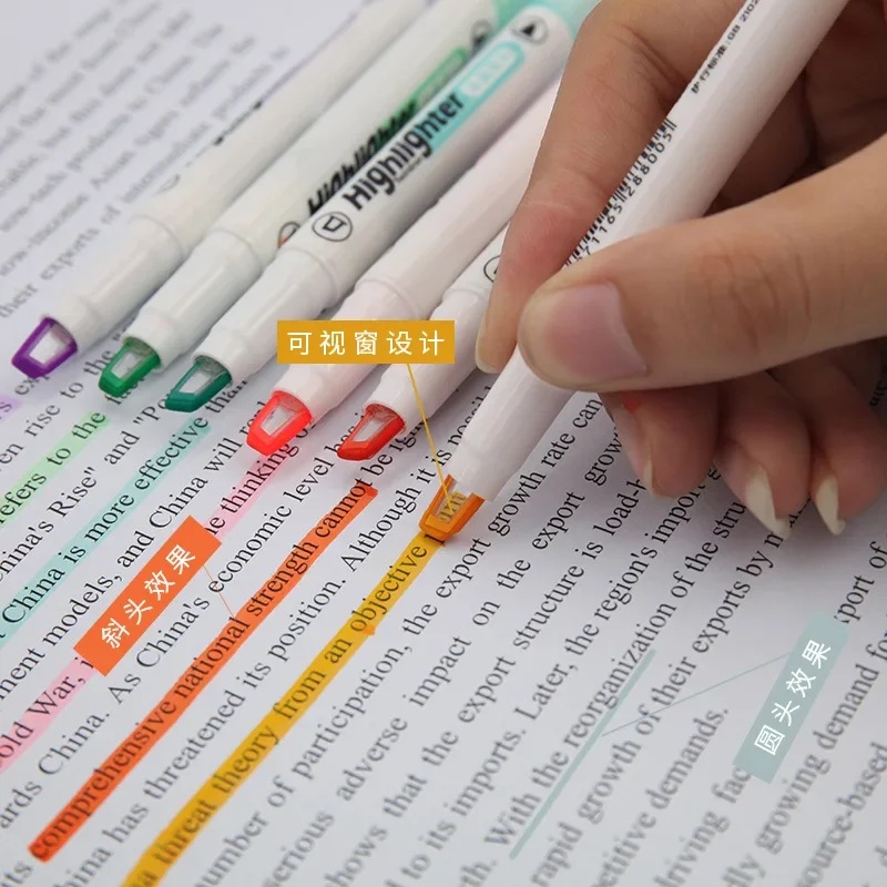 Pastel Highlighter Set Double Ended - 6 Colors/Set Unique Window Tip Highlighter