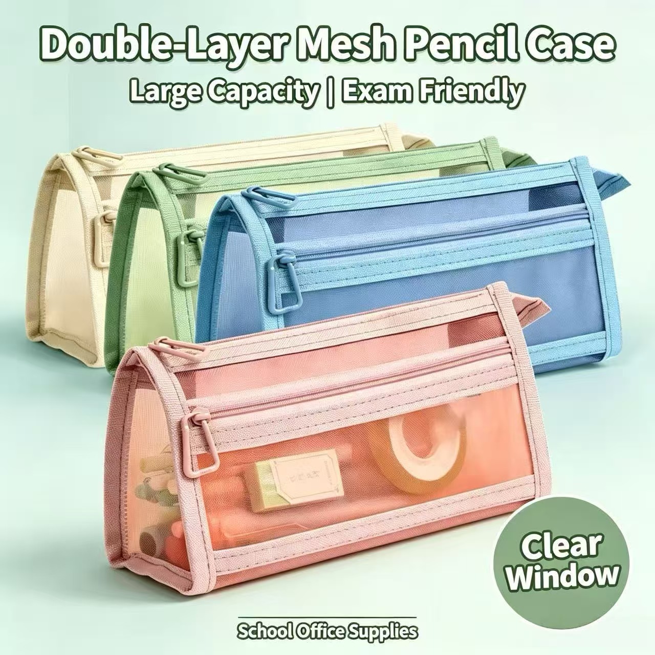 Double Layer Clear Mesh Pencil - огляд і ціна Clear Mesh Pencil Pouch For Exam