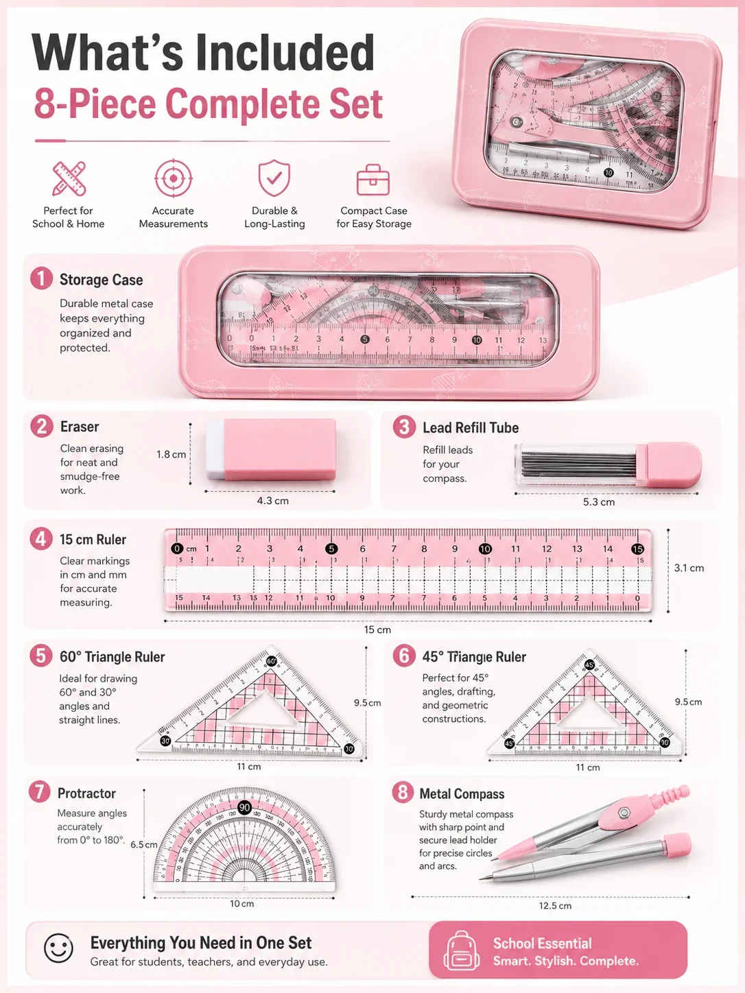 8-Piece Math Geometry Set for  - огляд і ціна Math Geometry Set With Compass