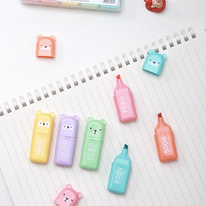 4/6/12 Pcs Kawaii Bear Highlig - огляд і ціна Pastel Highlighter Set Double Ended