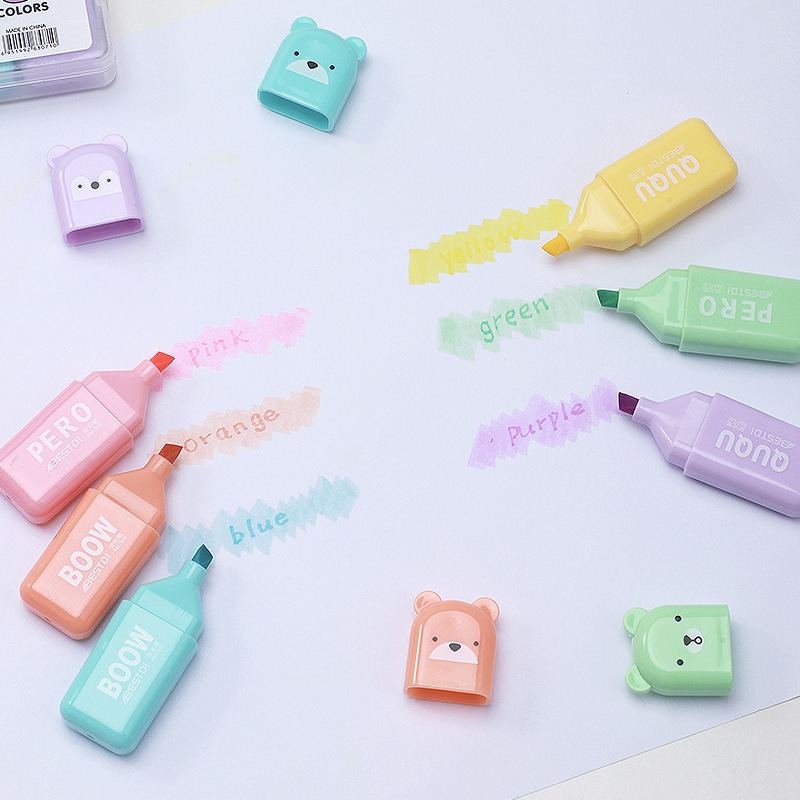 4/6/12 Pcs Kawaii Bear Highlig - огляд і ціна Pastel Highlighter Set Double Ended