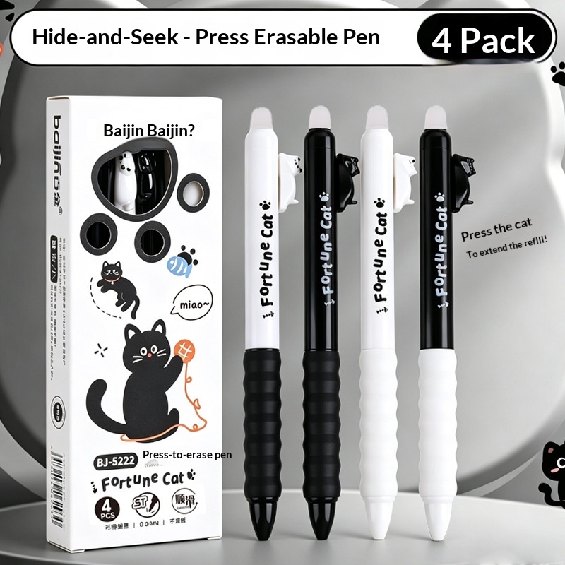 4pcs  Cute Cat Erasable Gel Pe - огляд і ціна Retractable Eraser Pen Click