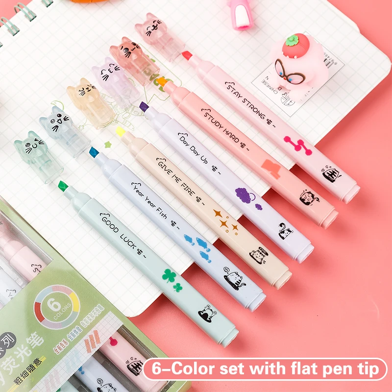 6 pcs/pack Kawaii Cat Claw Pas - огляд і ціна Pastel Highlighter Set Double Ended