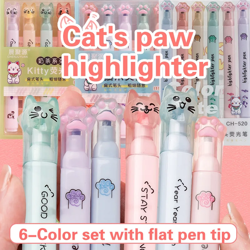 6 pcs/pack Kawaii Cat Claw Pas - огляд і ціна Pastel Highlighter Set Double Ended