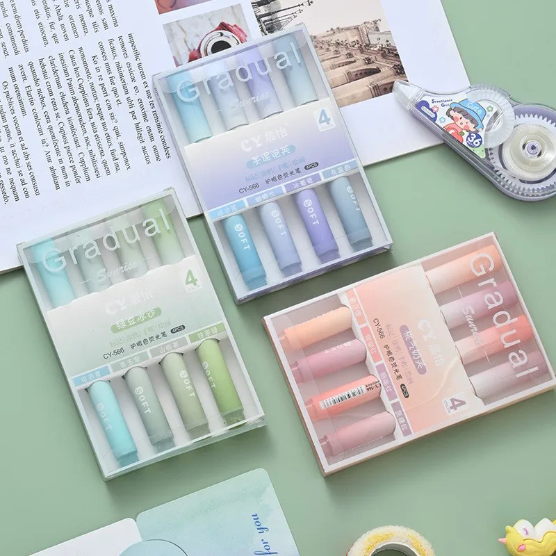 2025 4Pcs/Pack Gradual Highlig - огляд і ціна Pastel Highlighter Set Double Ended