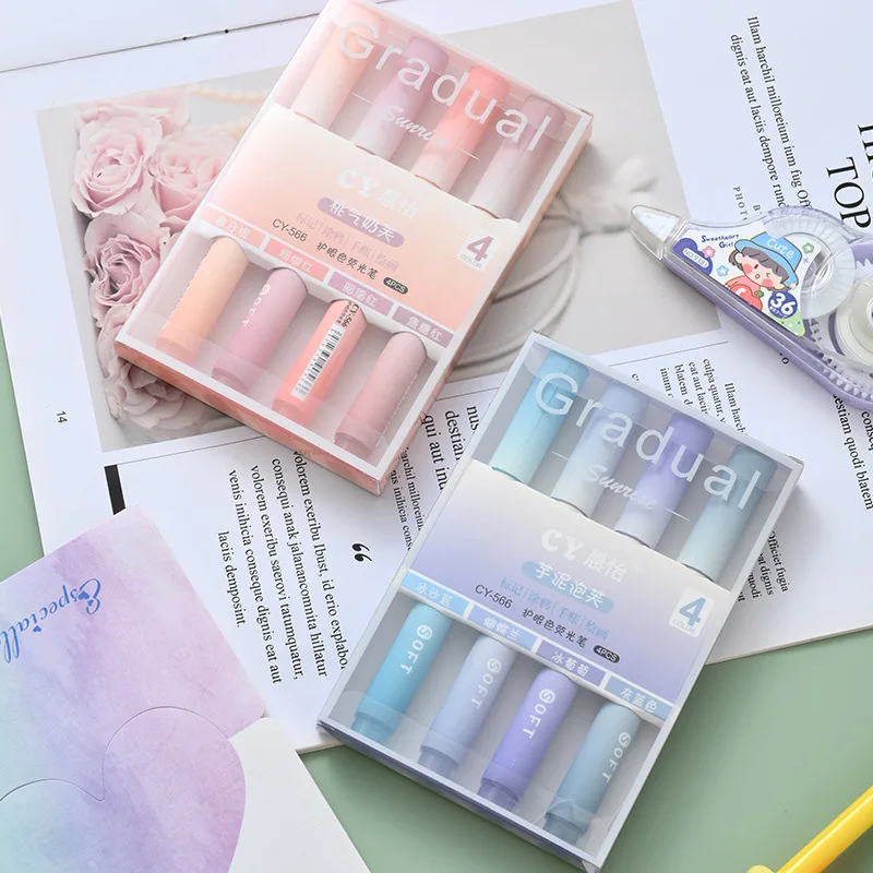 2025 4Pcs/Pack Gradual Highlig - огляд і ціна Pastel Highlighter Set Double Ended