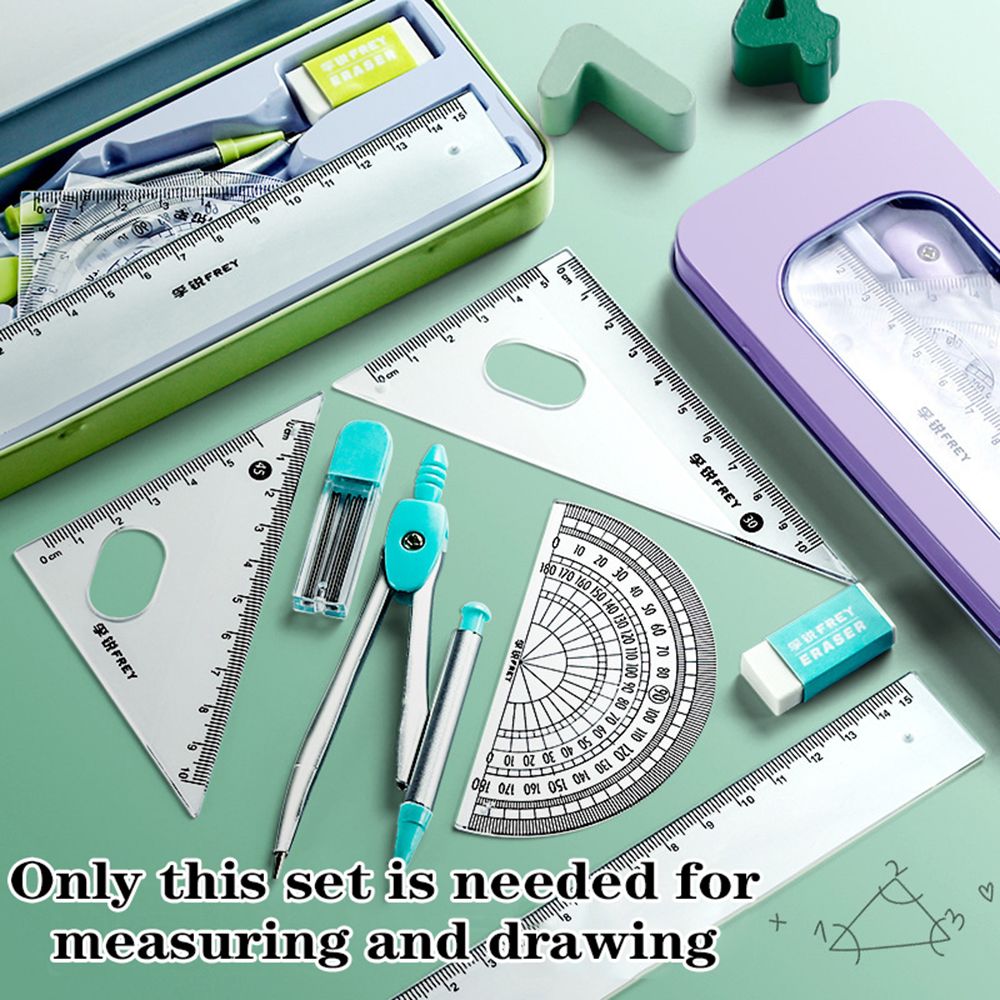 7Pcs/Set Ruler Compass Pencil  - огляд і ціна Math Geometry Set With Compass