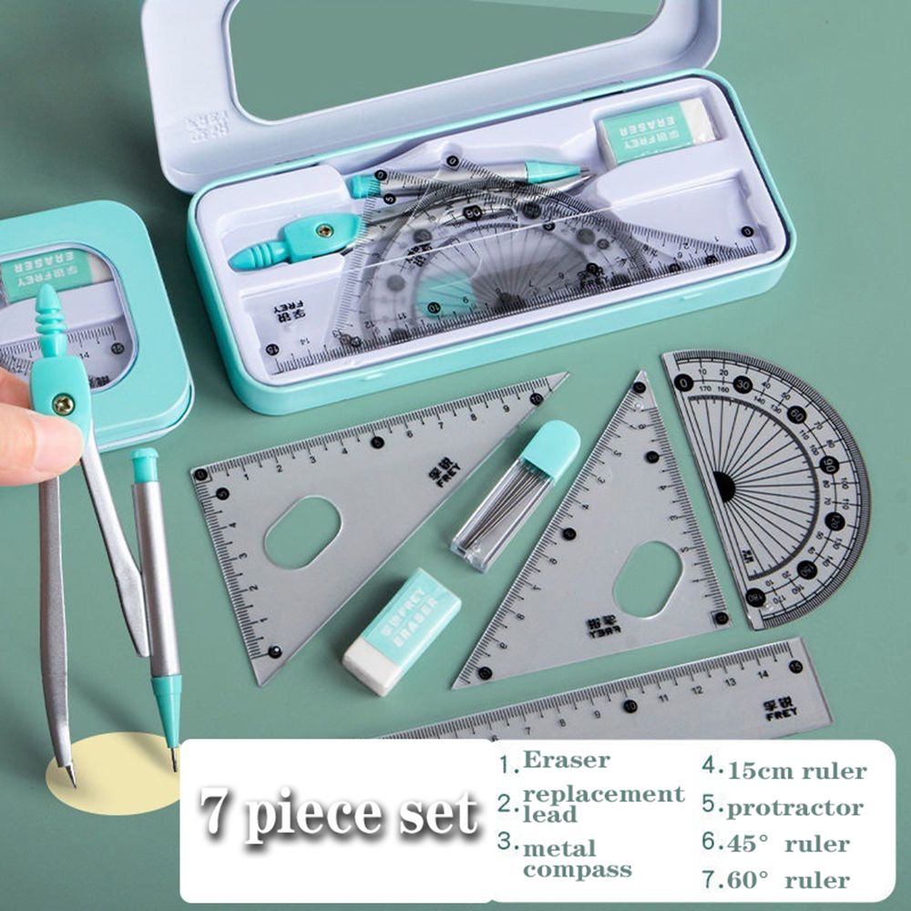 7Pcs/Set Ruler Compass Pencil  - огляд і ціна Math Geometry Set With Compass