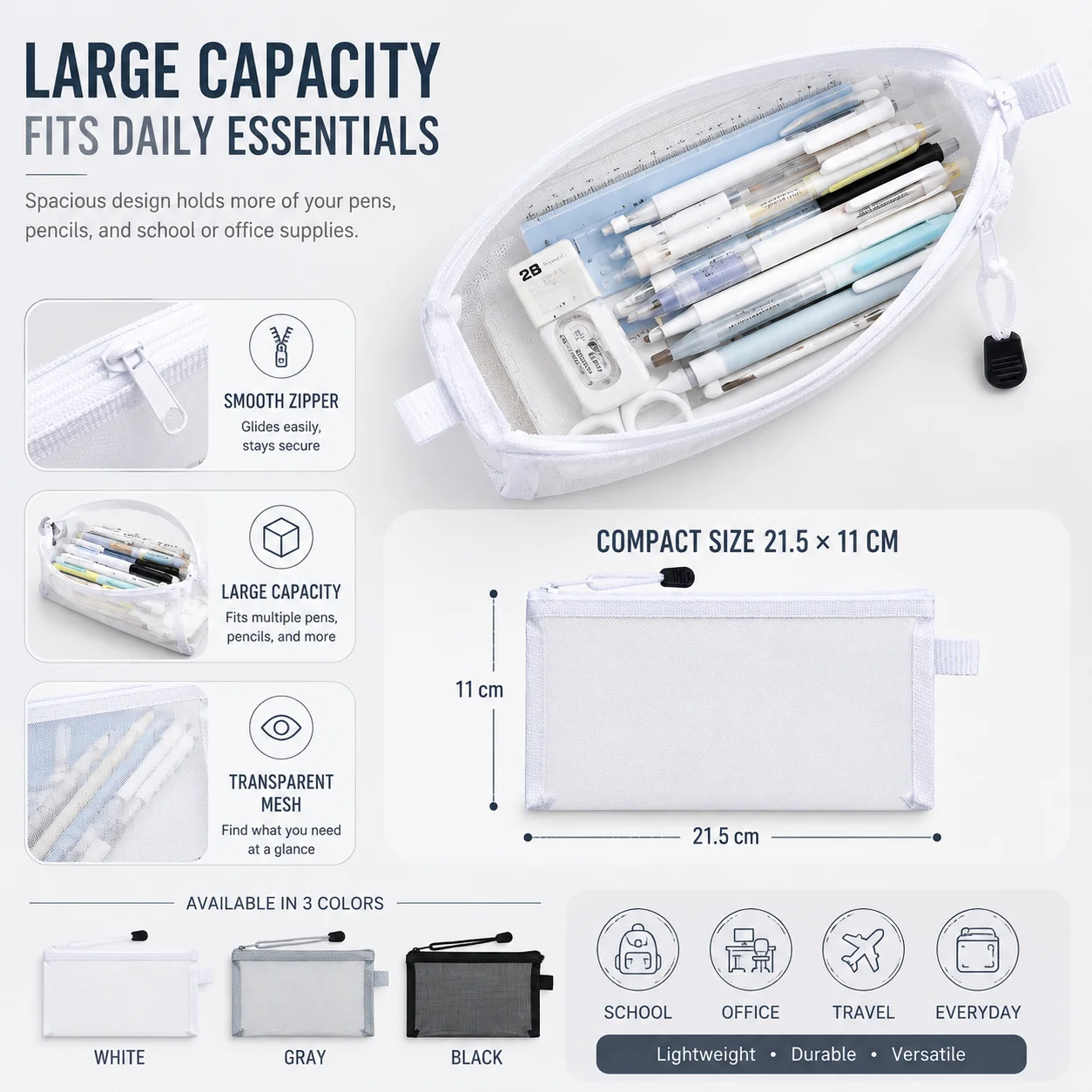 Transparent Mesh Pen Bag, Clea - огляд і ціна Clear Mesh Pencil Pouch For Exam