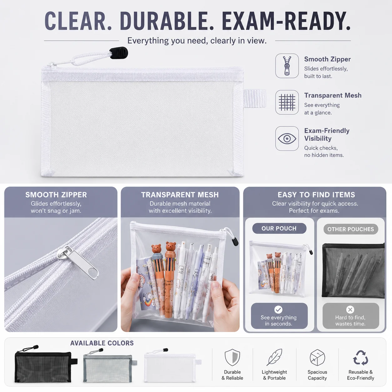 Transparent Mesh Pen Bag, Clea - огляд і ціна Clear Mesh Pencil Pouch For Exam