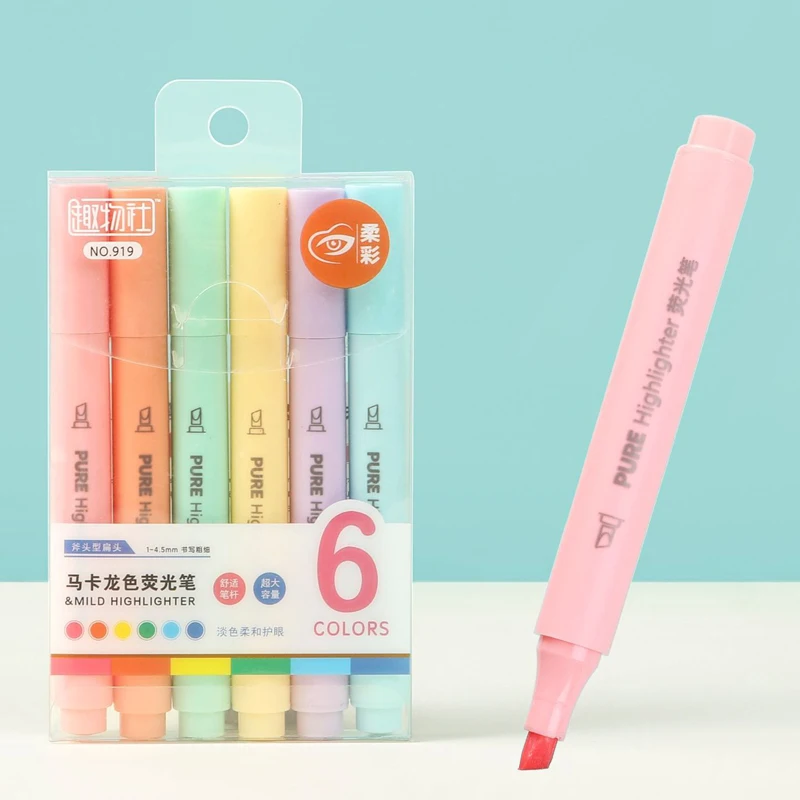 6Pcs/set Pastel Color Macaron  - огляд і ціна Pastel Highlighter Set Double Ended